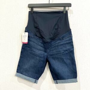 Isabel Maternity Power Stretch Denim Bermuda Shorts Crossover Panel in Back - 4